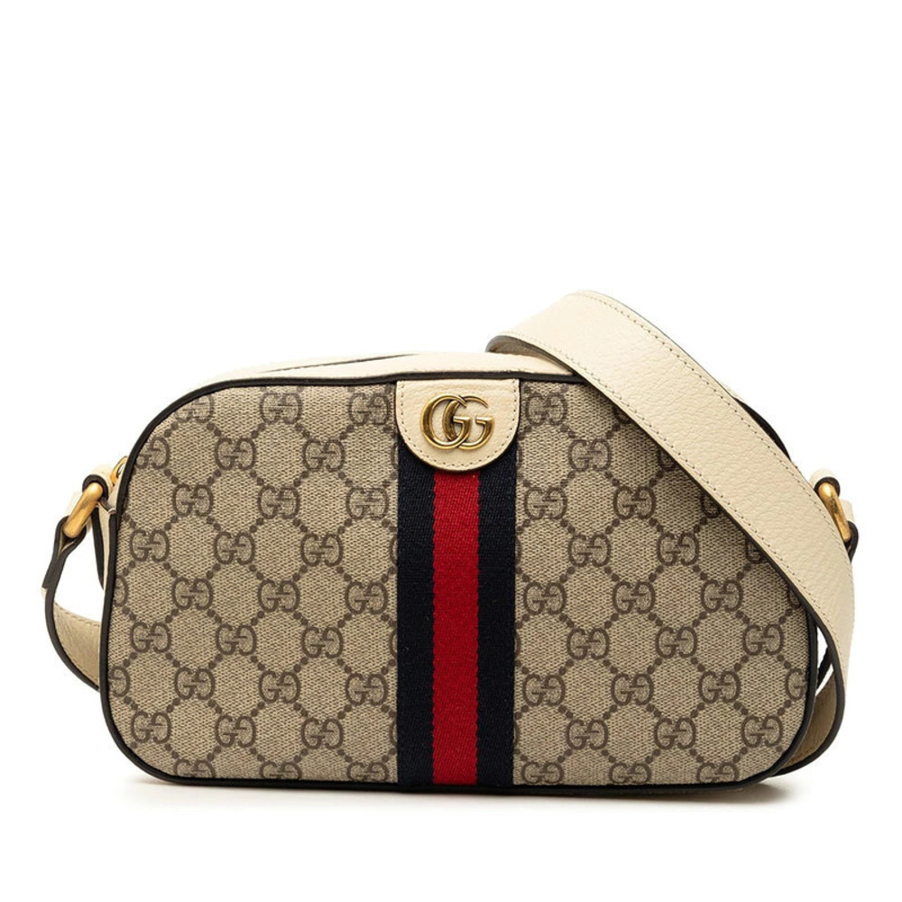 Gucci GG Supreme Ophidia Crossbody Bag Beige Cream Ivory White Leather